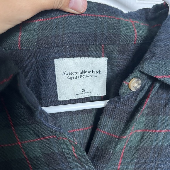 Abercrombie & Fitch A&F Women's Soft Flannel Shirt Xl Green Blue Red Plaid - Picture 2 of 9